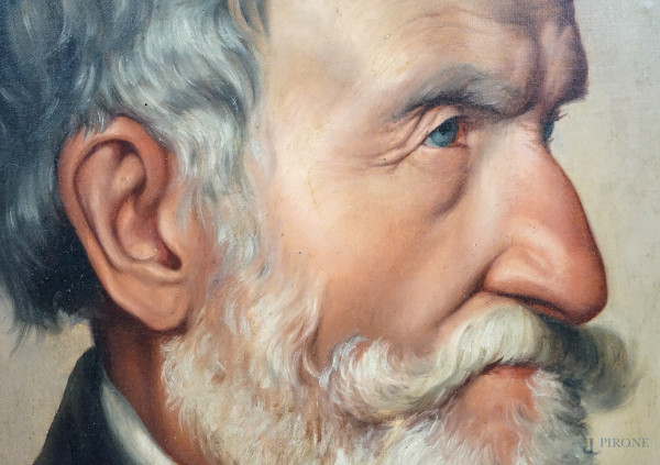 Ritratto di gentiluomo, olio su cartone telato, XIX secolo, cm 39,4x30,4, entro cornice