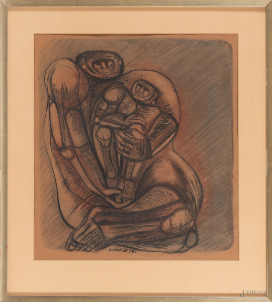 Figure, XX secolo, tecnica mista su carta, cm 58x53, firmato e datato 