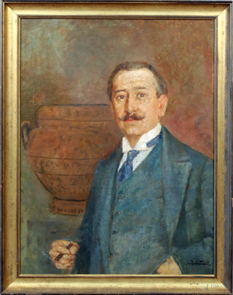 Ritratto d&#39;uomo, olio su tela, cm. 80x60, firmato entro cornice.