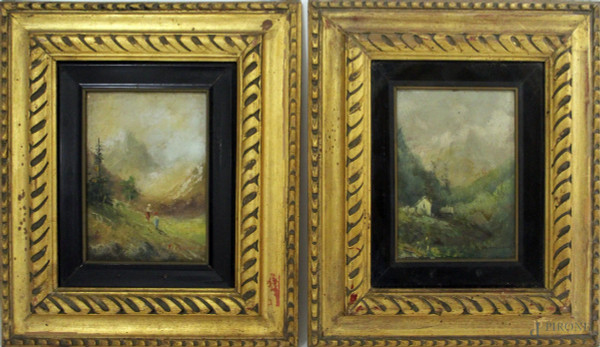Coppia paesaggi, olio su tavola,cm. 23x18,  firmati, entro cornici.