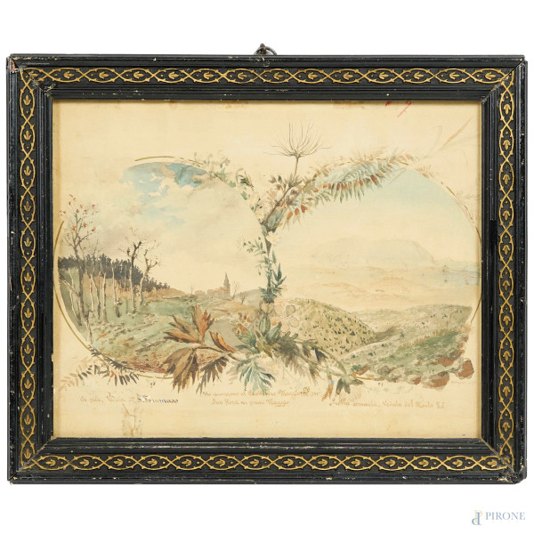 Veduta del Monte Re, acquerello su carta, iscritto e datato 1 Maggio 1887, cm 23,5x30, entro cornice (difetti)