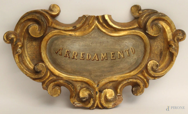 Freggio in legno dorato e intagliato, XIX sec., cm. 52x32, (mancanze).