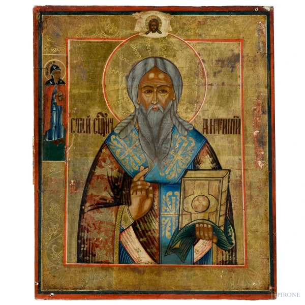 Icona raffigurante San Geremia, XIX secolo, cm 26,5x20,5, (cadute di colore, scalfiture)