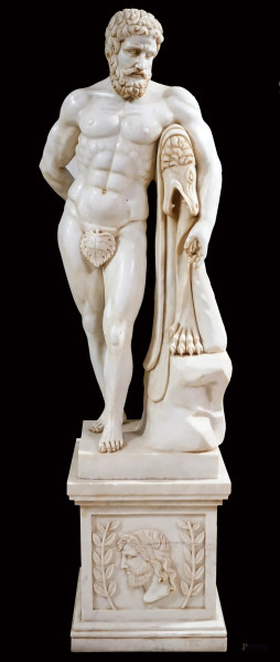 Ercole Farnese, scultura in marmo, cm h 177x44x38, XX secolo.