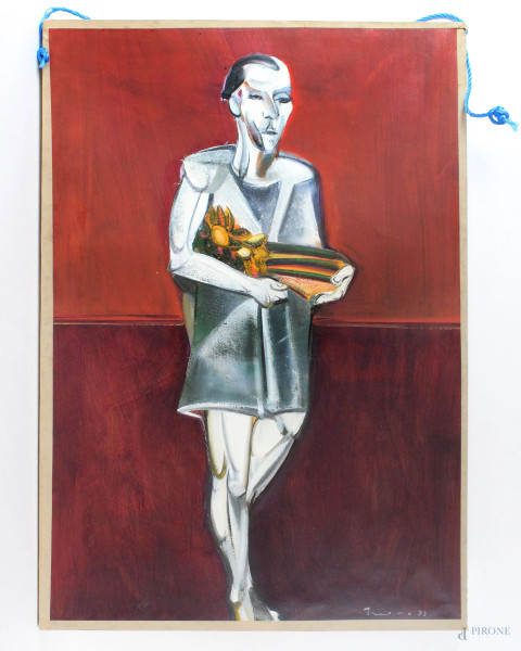 Salvatore Provino - Figura, olio su carta applicata su tela, cm 50x70, datato 1973, (difetti)