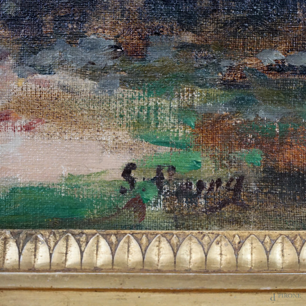 Aia lombarda, olio su tela, cm 35x50, firmato, entro cornice