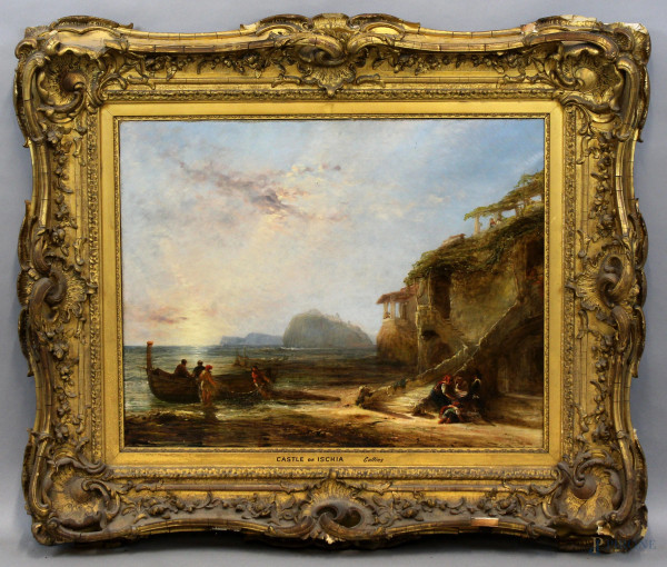Veduta di Ischia, olio su tela, cm 64x82, XIX secolo, entro cornice