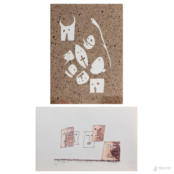 Lotto di due stampe litografiche, misure massime cm 41x30, firmate (segni di usura, difetti)