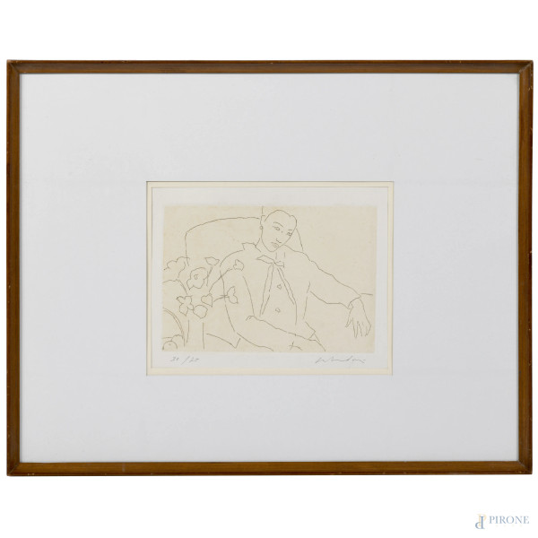 Aldo Salvadori (1905-2002), Figura femminile, acquaforte, es. 38/75, cm 43x55 compreso passepartout, firmato in basso a destra, entro cornice