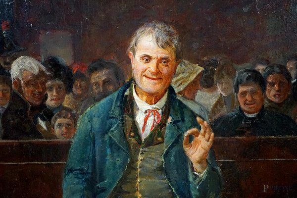 Il testimone, olio su tavola, firmato e datato in basso a destra Costantini / Napoli [18]79, cm 4...