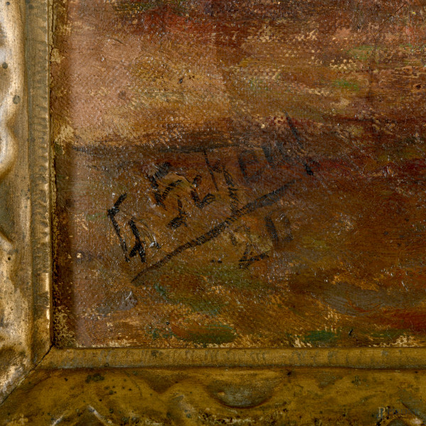 Lo scultore, olio su tela, firmato e datato "20" in basso a sinistra, cm 46x55, entro cornice, (d...