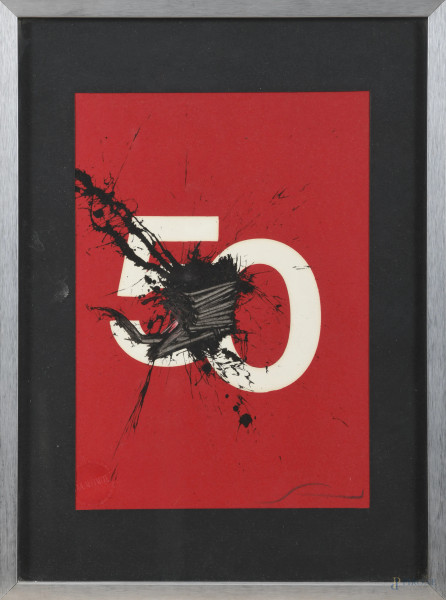 Emilio Scanavino (1922-1986), litografia offset per Bolaffi Arte, cm 36x26 compreso passepartout, firmato a grafite in basso a destra, entro cornice