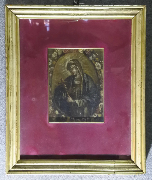 Estasi di santa dipinto ad olio su tela 24,5 x 18 in cornice, Inizi XVIII sec.