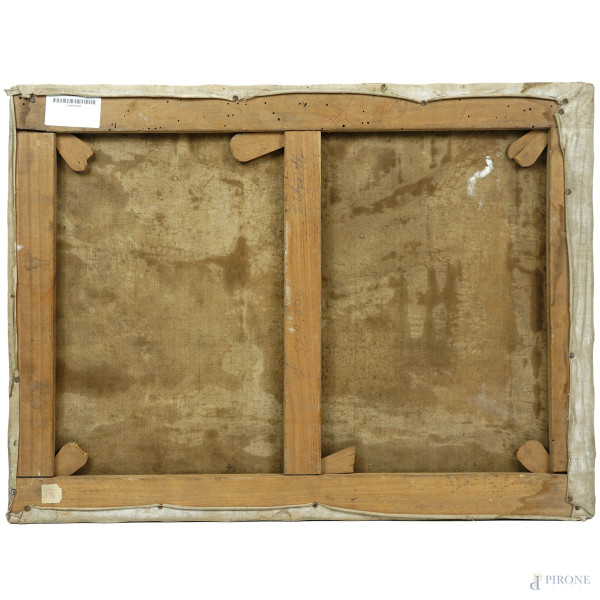 Scorcio di cortile, olio su tela, XX secolo, cm 45x60,5 (difetti)