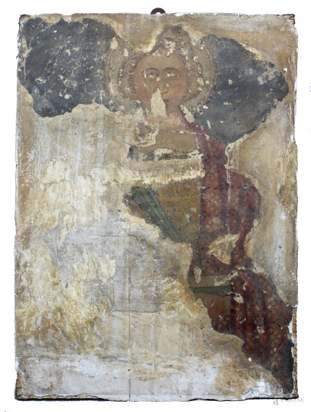 Affresco del XIV secolo raffigurante Santa, frammento strappato, cm. 85x61.