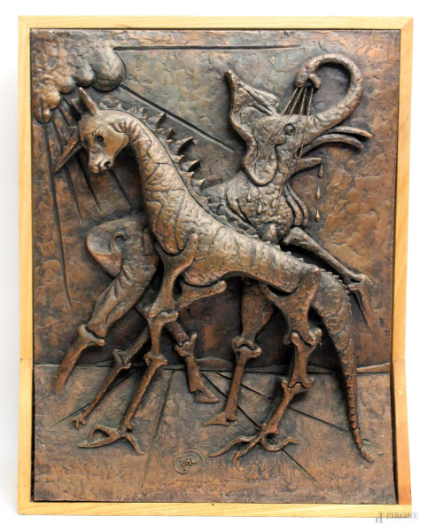 Salvador Dal&#236; - Nascita degli animali, multiplo su lastra in bronzo n. 39/300, H. 54x42 cm.