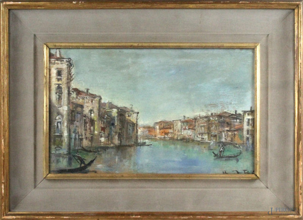 Veduta di Venezia, olio su tavola, cm 22x37, firmato, entro cornice