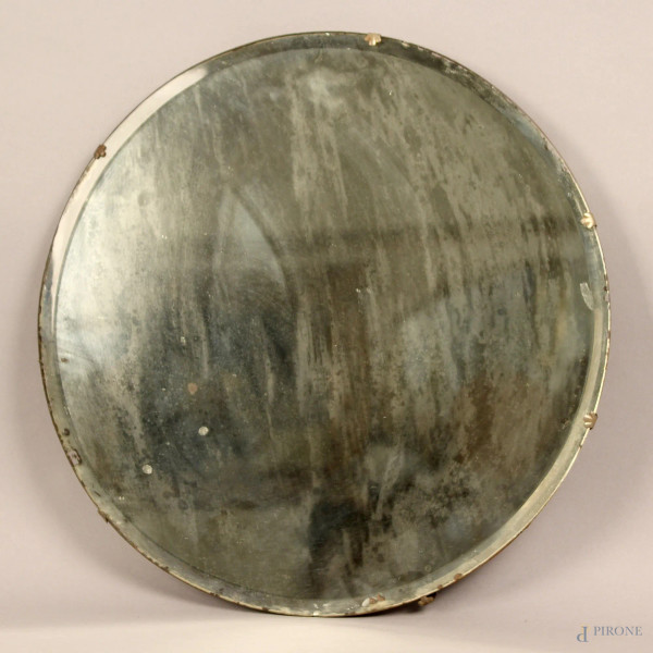 Specchio di linea tonda anni &#39;30, diametro 36 cm.