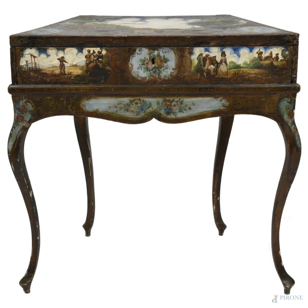 Salterio in legno riccamente dipinto con scene di genere, paesaggio e composizioni floreali, XVII...