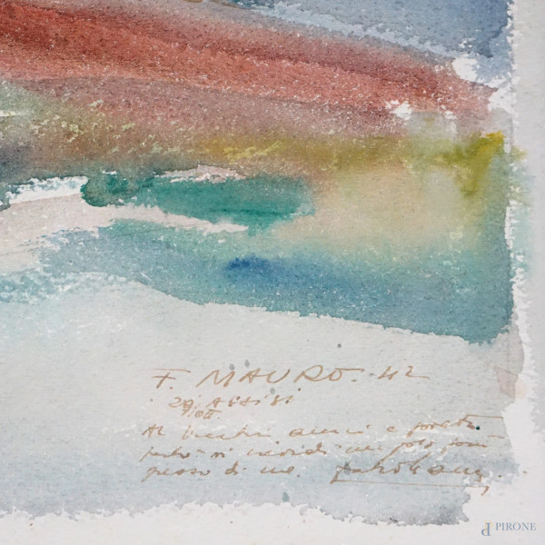 Casolare, acquarello su carta, cm 34,5x48 circa, firma e dedica in basso a destra, entro cornice.