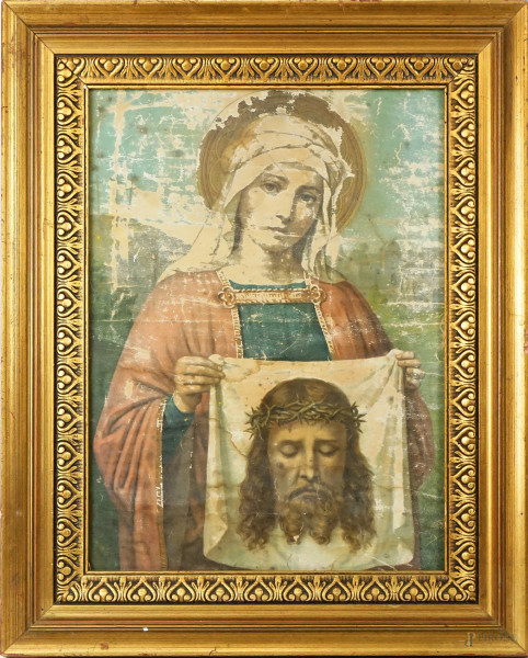 Veronica, antica stampa a colori, cm 39x28,5, inizi XX secolo, entro cornice, (difetti)