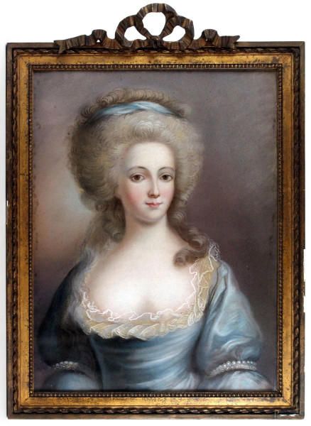 Ritratto di dama, pastello su cartoncino, cm 63,5x48,5, XIX secolo, entro cornice