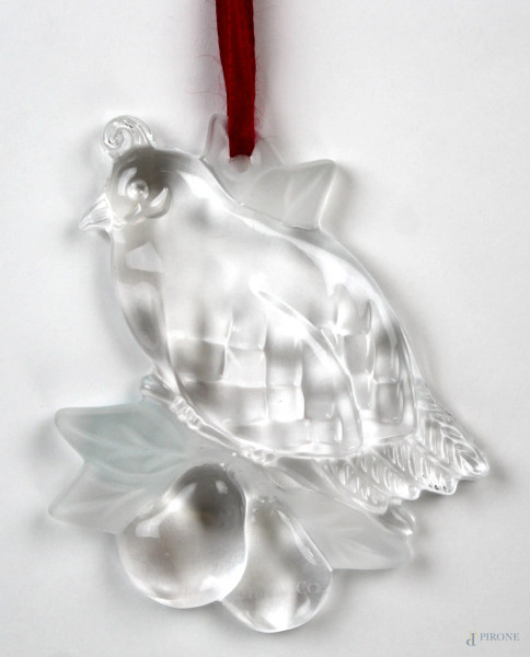 Tiffany decoro natalizio in cristallo a forma di volatile, cm 9x8, entro scatola originale