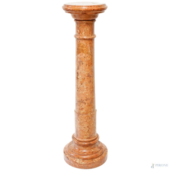 Colonna in marmo rosa venato, XX secolo, altezza cm 113