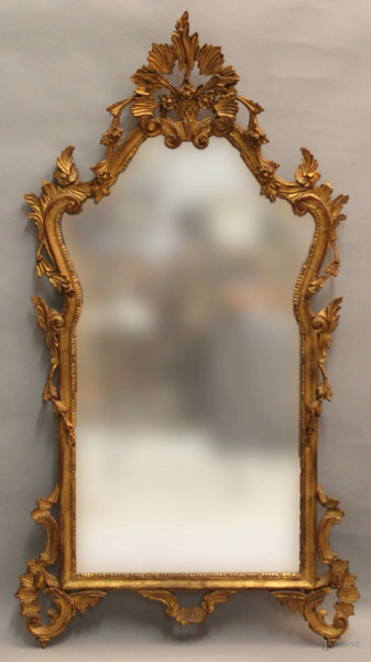 Specchiera in legno intagliato e dorato, H 134 cm, primi &#39;900.