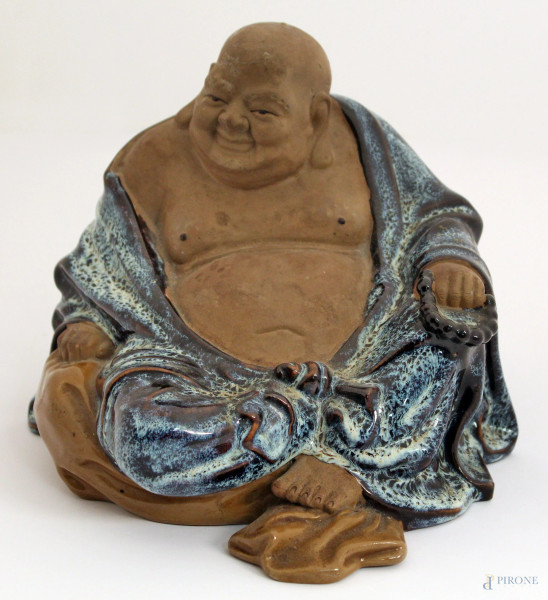 Budda in ceramica policroma, Cina primi 900, h. 20 cm