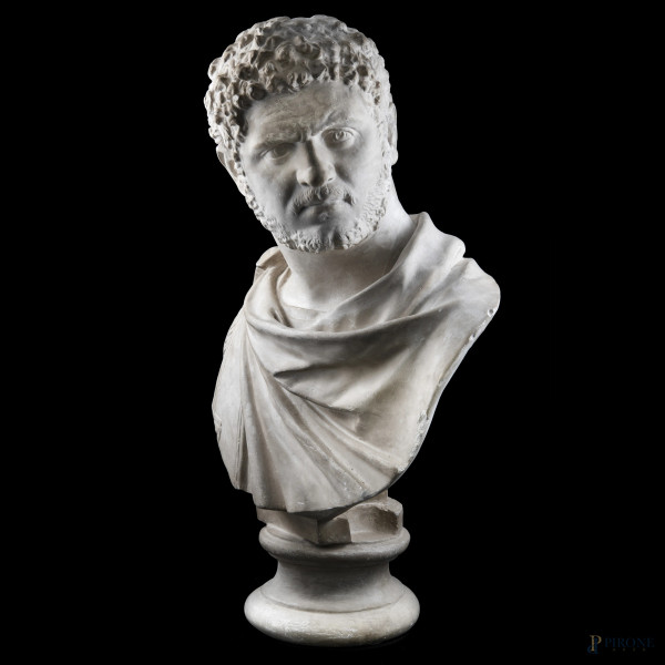 Caracalla, XX secolo, busto in gesso, altezza cm 73, (segni di usura, difetti, scalfiture, rotture)