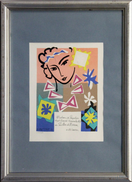 Henri Matisse - Invito al ballo, litografia a dieci colori accompagnata da certificato di autenticit&#224; della Galleria Editrice Diffusione Arte, cm 43 x 33, entro cornice.