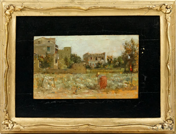 Eugenio Scorzelli - Vecchio Vomero, olio su tavola, cm 12,5x20, in cornice