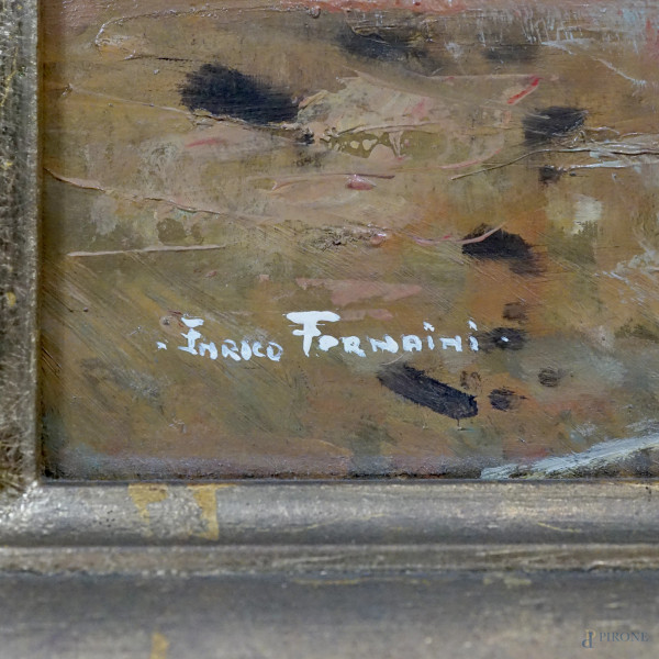 Modella in posa, olio su tavola, firmato in basso a sinistra, cm 55x75, entro cornice