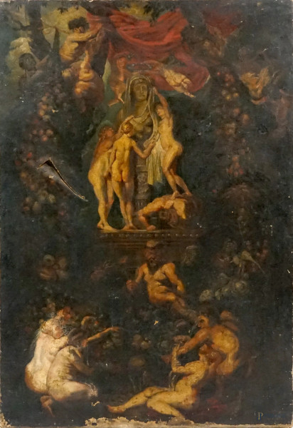 Pittore del XVIII-XIX secolo, Artemide Efesina, olio su tela, cm 106x73,5, (difetti)
