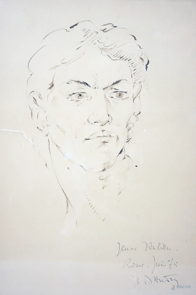 Marc Dautry (Nîmes, 1930 -  Montauban, 2008), Giovane italiano, acquerello su carta, firmato, cm 28,5x38,5, entro cornice