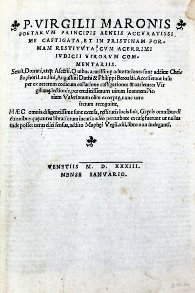 Libro del 1533 contenente parte della Egloca e l'Eneide completa di Virgilio