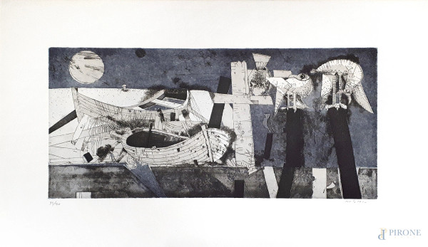 Federico Righi (1908-1986) Senza titolo, puntasecca, esemplare 93/100, cm 50x85, firmata e numerata, eccellenti condizioni di conservazione