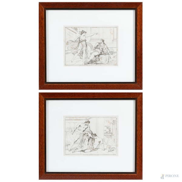 Coppia di stampe da Bartolomeo Pinelli, XIX-XX secolo, cm 31x38, entro cornice, (tracce di umidità, foxing)