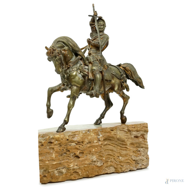 Emanuele Filiberto di Savoia, scultura in bronzo da Carlo Marochetti (Torino 1805 - Passy 1867), cm 27,5x27,5, base in onice