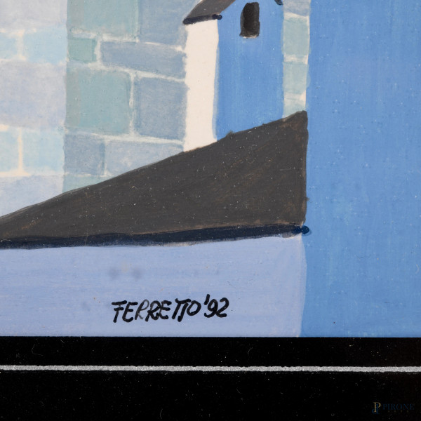 Lotto composto da cinque dipinti di Ferretto, misure massime cm 30x58 compreso passepartout