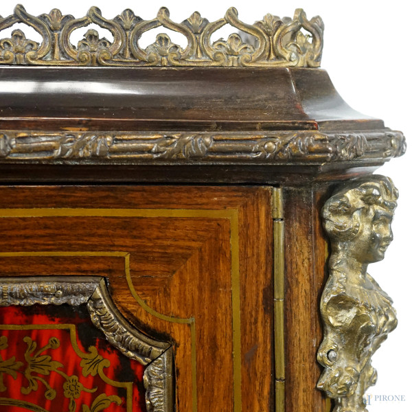 Bonheur du Jour Napoleone III con intarsi alla maniera Boulle a finta tartaruga, fregi e guarnizi...