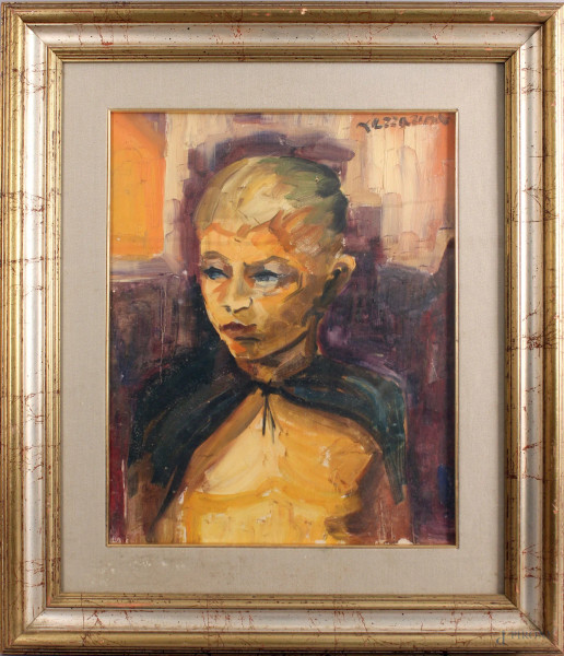 Ritratto di fanciulla, olio su tela, cm. 50x40, firmato, entro cornice.