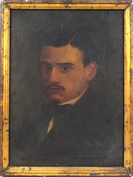 Ritratto di gentiluomo, olio su carta, cm 36,5x26,5, fine XIX secolo,entro cornice.