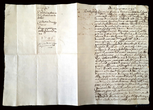 Antico manoscritto del 1746 su carta vergata