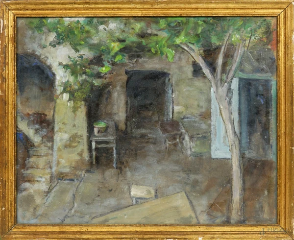 Giuseppe  Capponi - Vita semplice, olio su tavola, firmato in basso a destra G. Capponi, cm 33,4x41,2, entro cornice