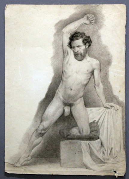 Nudo d'uomo, disegno su carta, 42x29, XIX sec.
