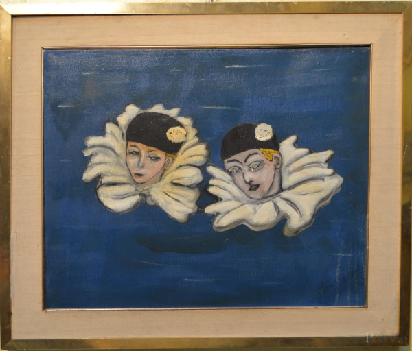 Pierrot,olio su tela 50x60 cm. entro cornice