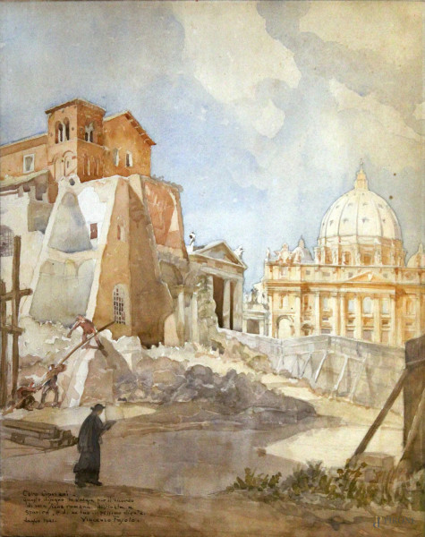 Vincenzo Fasolo, San Pietro, acquarello su carta, cm 59 x 47.