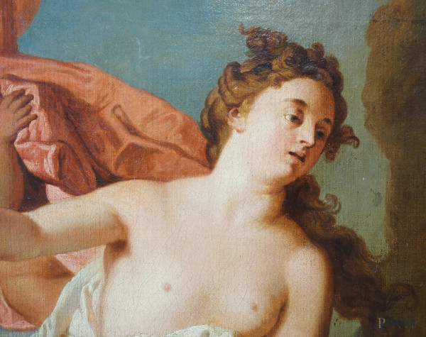 Venere chiede a Vulcano di forgiare l’armatura di Enea, olio su tela, cm 143x111 circa, entro cor...